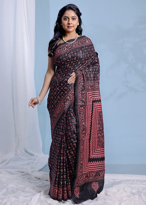 Black Kantha Stitch Pure Silk Saree With Blouse Piece - Indian Silk House Agencies