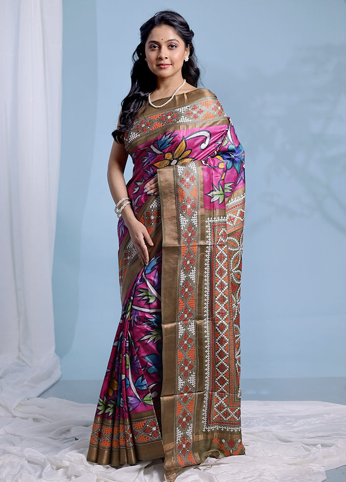 Multicolor Kantha Stitch Pure Silk Saree With Blouse Piece - Indian Silk House Agencies