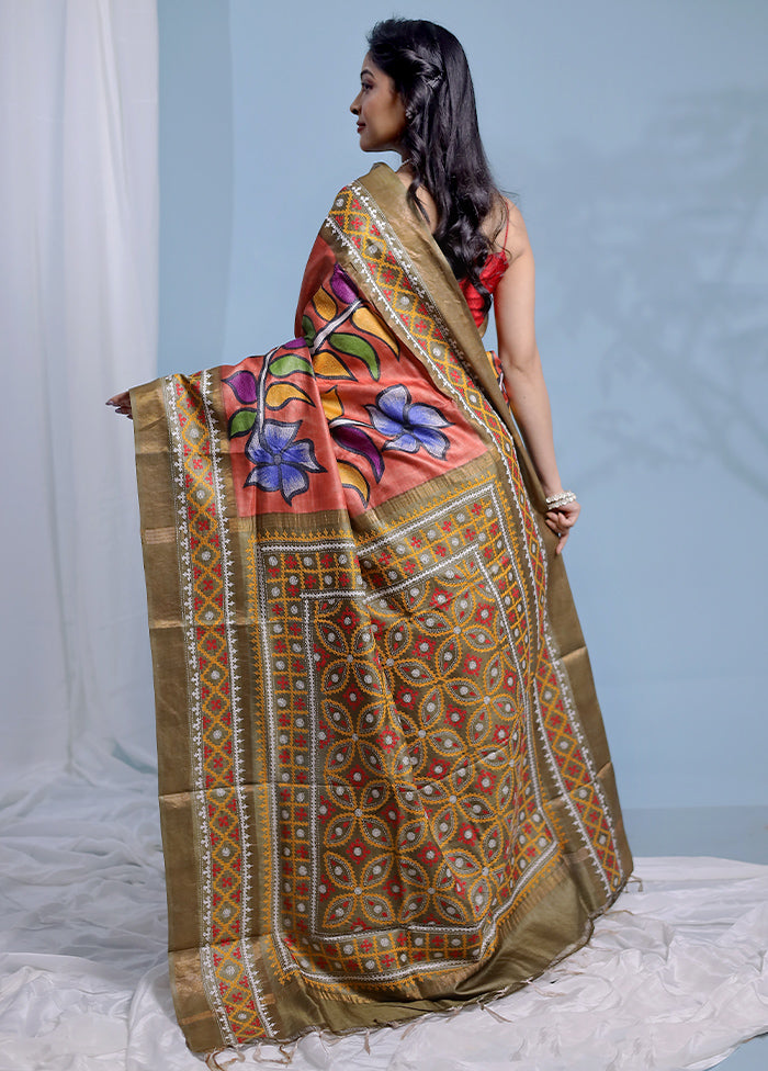 Green Kantha Stitch Pure Silk Saree With Blouse Piece - Indian Silk House Agencies