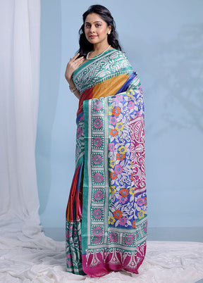 Blue Kantha Stitch Pure Silk Saree With Blouse Piece - Indian Silk House Agencies