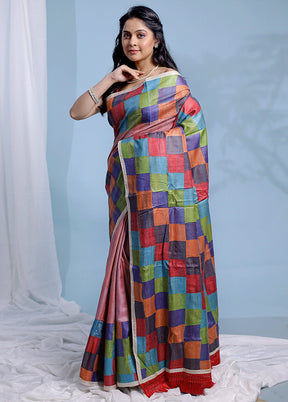 Multicolor Kantha Stitch Pure Silk Saree With Blouse Piece - Indian Silk House Agencies