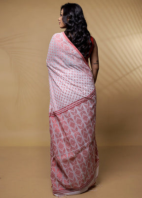 White Khadi Cotton Saree Without Blouse Piece - Indian Silk House Agencies