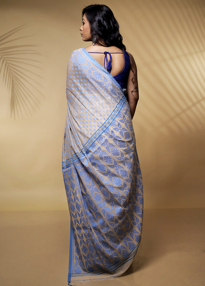 Cream Khadi Cotton Saree Without Blouse Piece - Indian Silk House Agencies