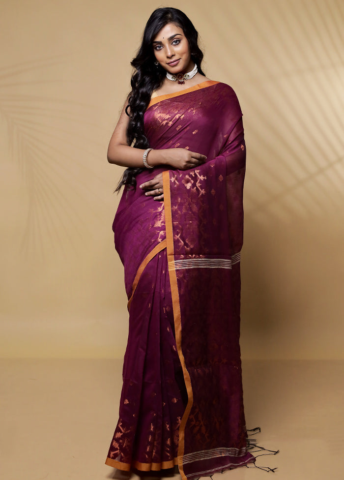 Purple Khadi Cotton Saree Without Blouse Piece - Indian Silk House Agencies