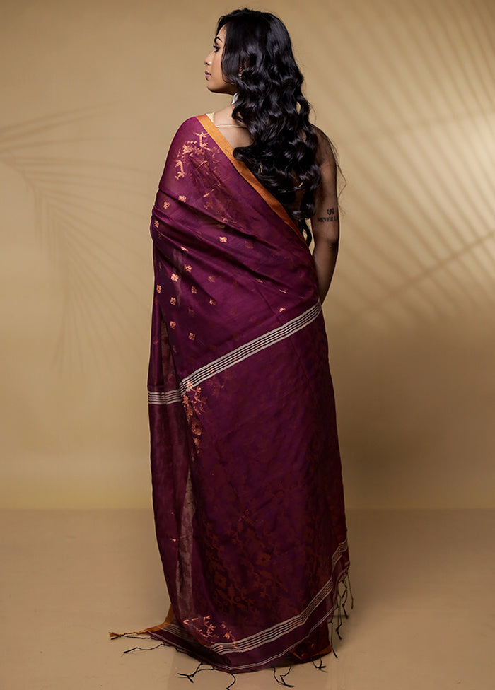 Purple Khadi Cotton Saree Without Blouse Piece - Indian Silk House Agencies