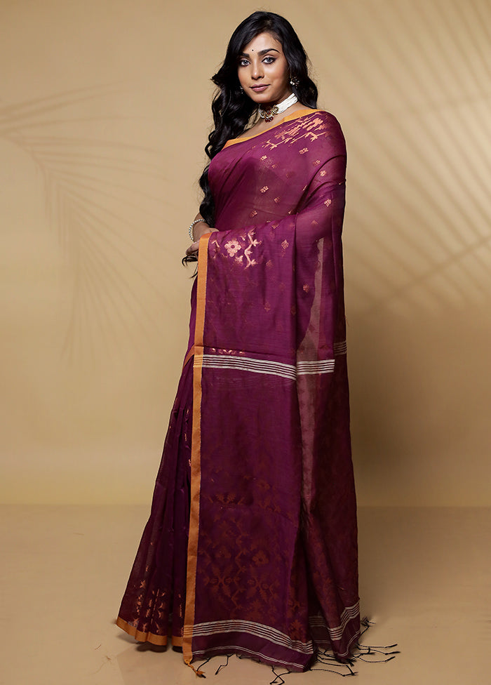 Purple Khadi Cotton Saree Without Blouse Piece - Indian Silk House Agencies