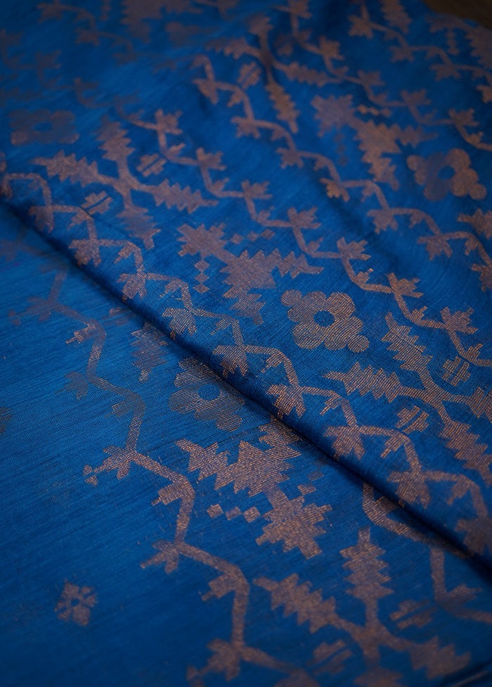 Blue Khadi Cotton Saree With Blouse Piece - Indian Silk House Agencies