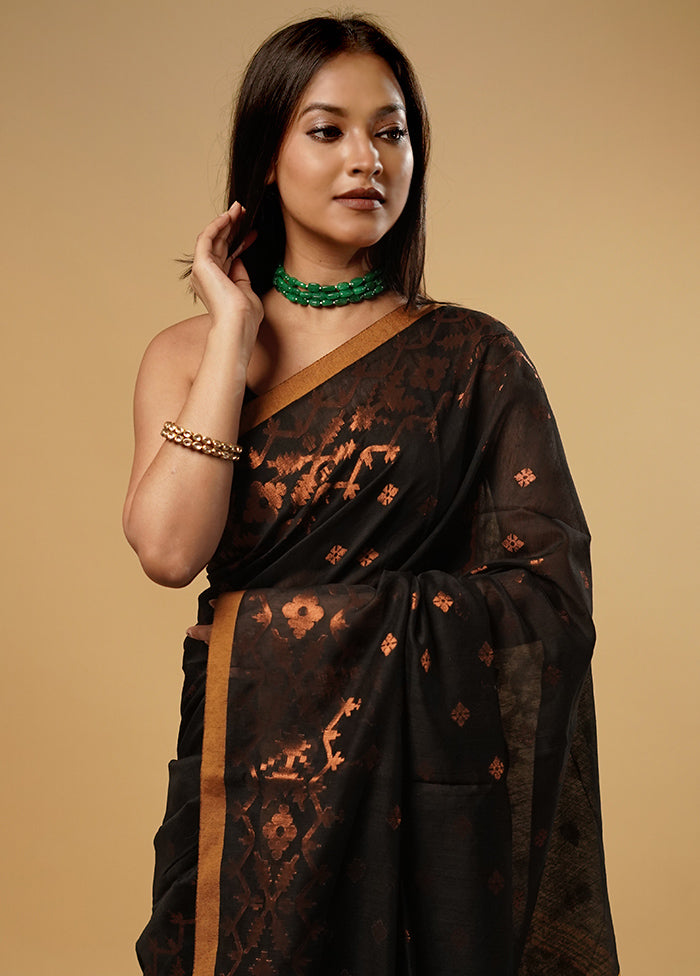 Black Khadi Cotton Saree With Blouse Piece - Indian Silk House Agencies