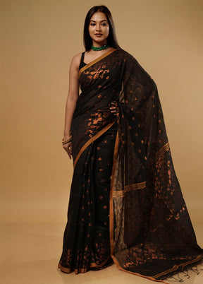 Black Khadi Cotton Saree With Blouse Piece - Indian Silk House Agencies