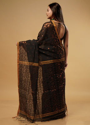 Black Khadi Cotton Saree With Blouse Piece - Indian Silk House Agencies