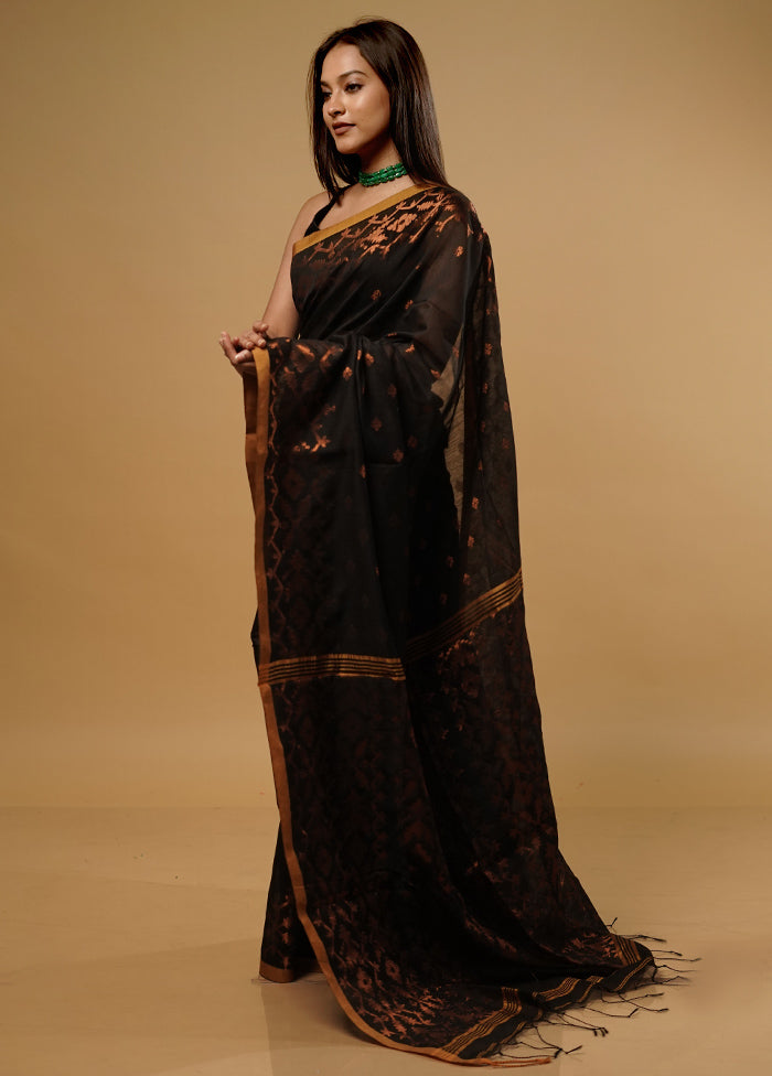 Black Khadi Cotton Saree With Blouse Piece - Indian Silk House Agencies