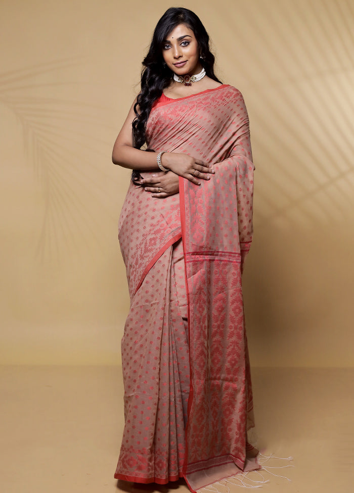 Cream Khadi Cotton Saree Without Blouse Piece - Indian Silk House Agencies