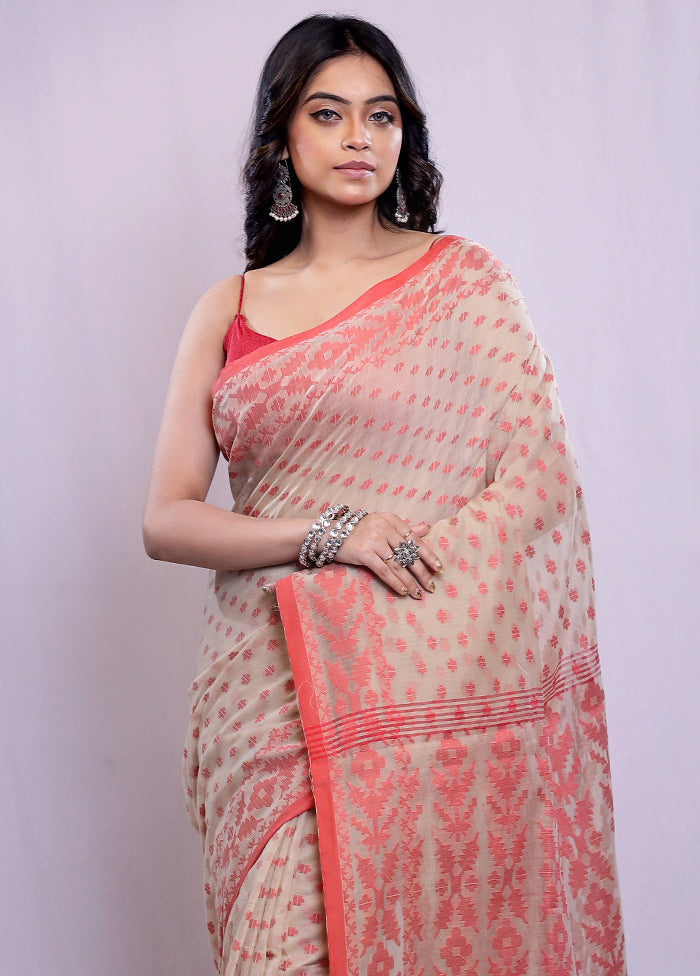 Cream Khadi Cotton Saree With Blouse Piece - Indian Silk House Agencies