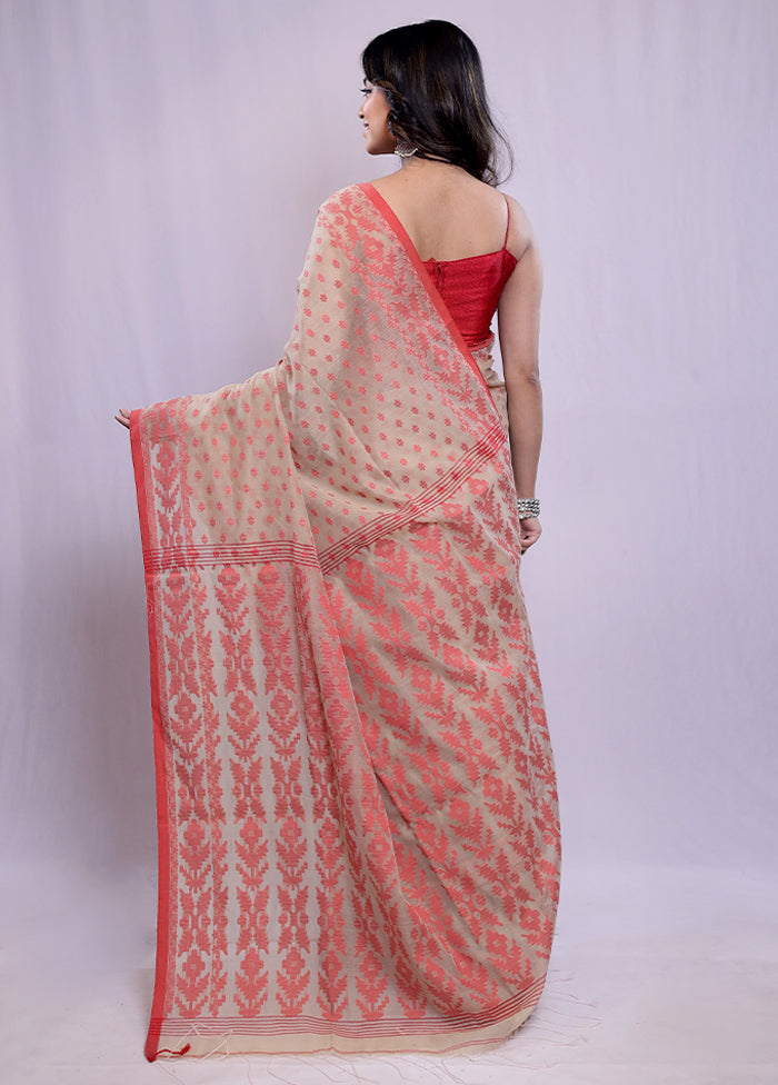 Cream Khadi Cotton Saree With Blouse Piece - Indian Silk House Agencies