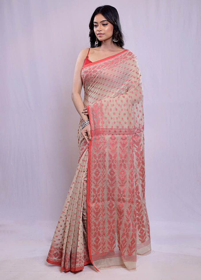 Cream Khadi Cotton Saree With Blouse Piece - Indian Silk House Agencies