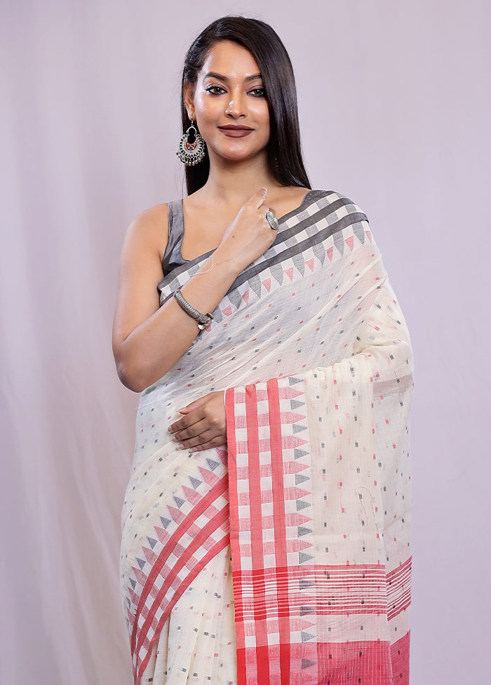 Cream Khadi Cotton Saree With Blouse Piece - Indian Silk House Agencies