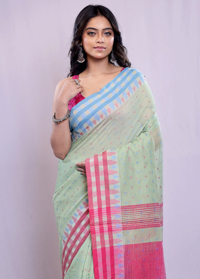 Green Khadi Cotton Saree With Blouse Piece - Indian Silk House Agencies