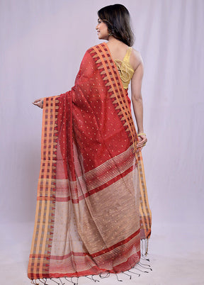 Red Khadi Cotton Saree With Blouse Piece - Indian Silk House Agencies