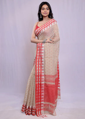 Cream Khadi Cotton Saree With Blouse Piece - Indian Silk House Agencies