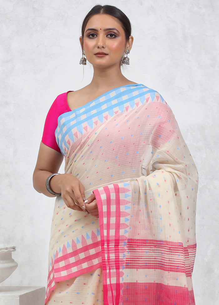 Cream Khadi Cotton Saree With Blouse Piece - Indian Silk House Agencies