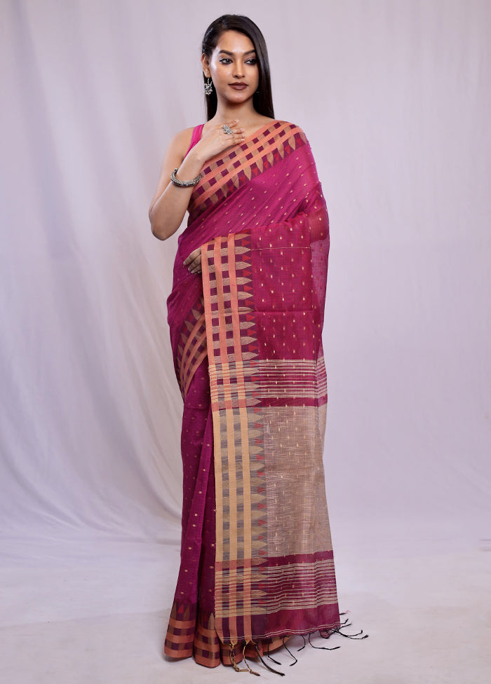 Pink Khadi Cotton Saree With Blouse Piece - Indian Silk House Agencies