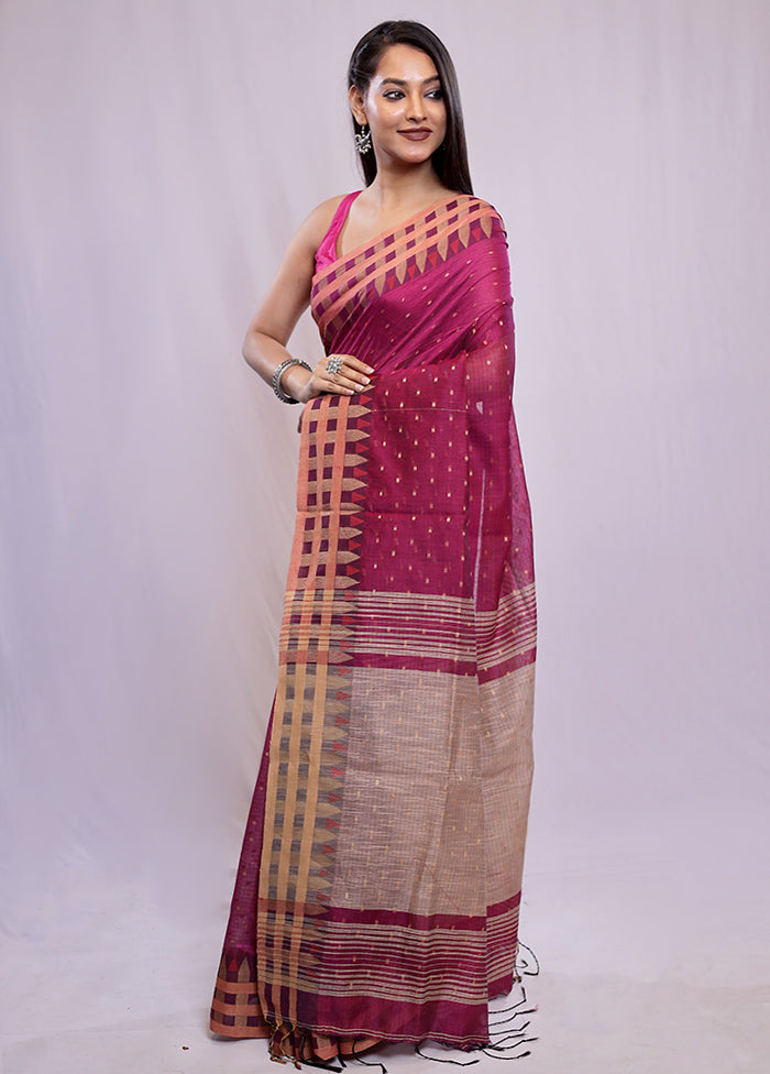 Pink Khadi Cotton Saree With Blouse Piece - Indian Silk House Agencies