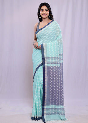 Green Khadi Cotton Saree With Blouse Piece - Indian Silk House Agencies