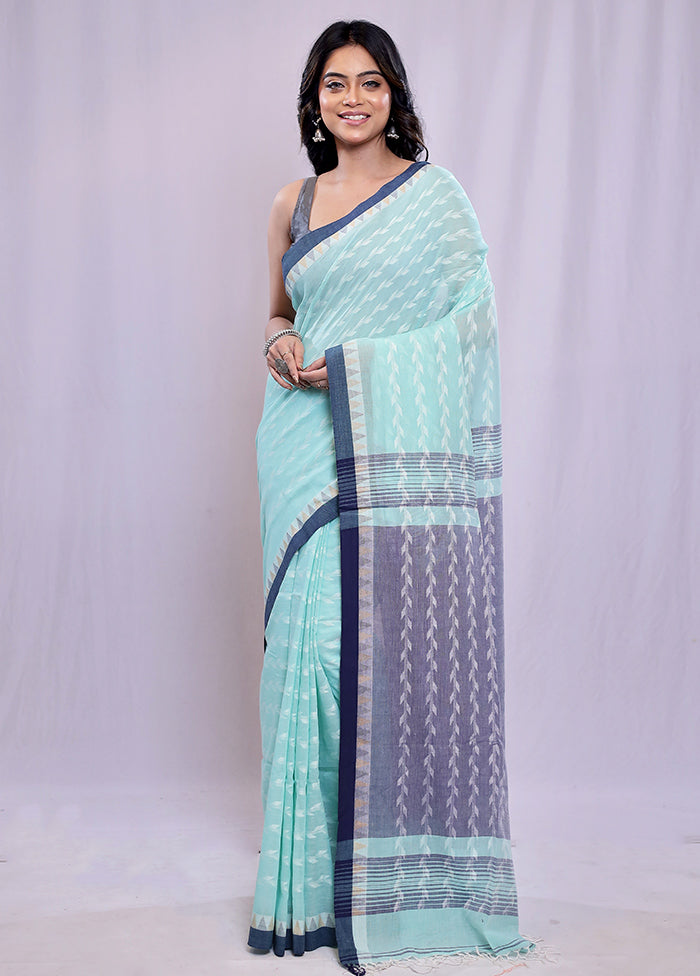 Green Khadi Cotton Saree With Blouse Piece - Indian Silk House Agencies