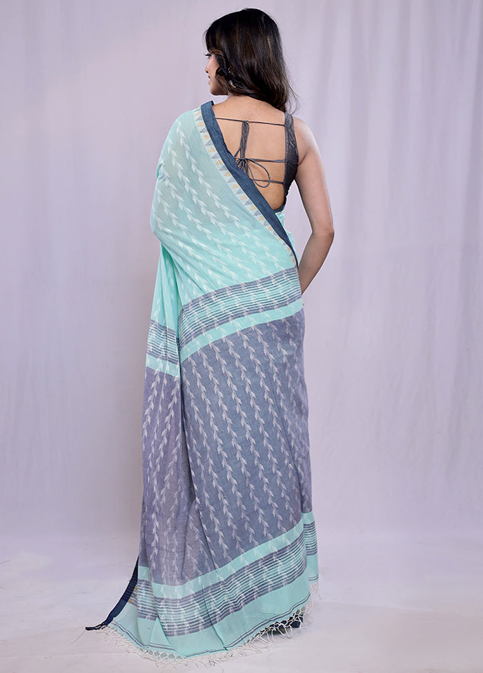 Green Khadi Cotton Saree With Blouse Piece - Indian Silk House Agencies