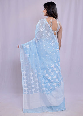 Blue Khadi Cotton Saree With Blouse Piece - Indian Silk House Agencies