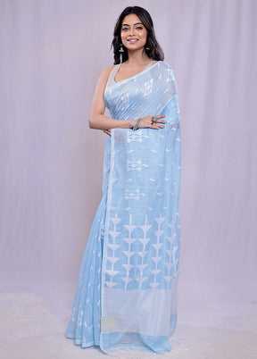 Blue Khadi Cotton Saree With Blouse Piece - Indian Silk House Agencies