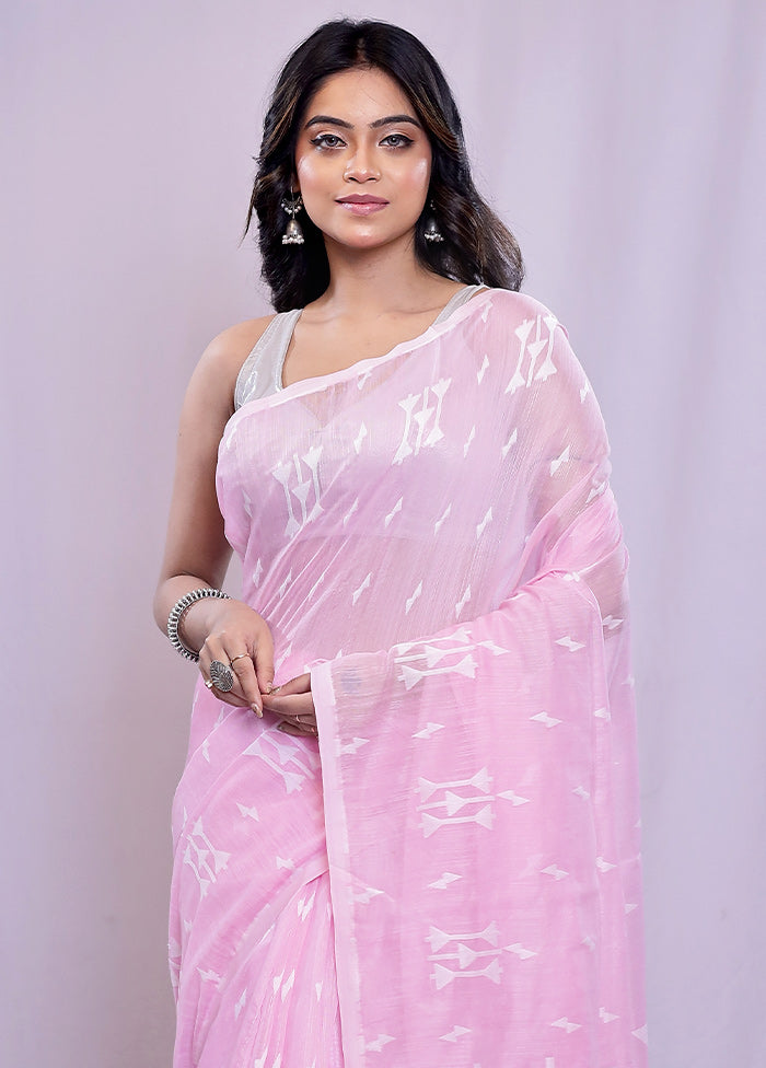 Pink Khadi Cotton Saree With Blouse Piece - Indian Silk House Agencies