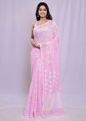 Pink Khadi Cotton Saree With Blouse Piece - Indian Silk House Agencies