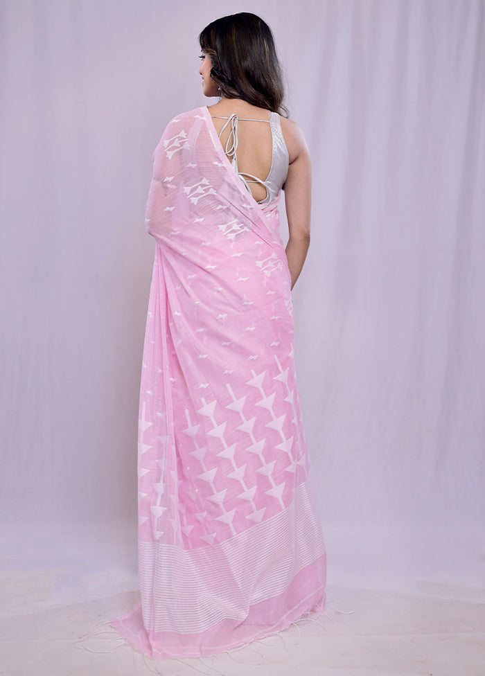 Pink Khadi Cotton Saree With Blouse Piece - Indian Silk House Agencies