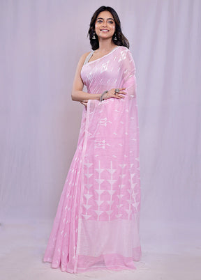 Pink Khadi Cotton Saree With Blouse Piece - Indian Silk House Agencies