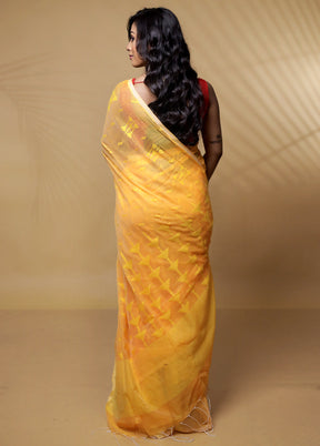 Yellow Khadi Cotton Saree Without Blouse Piece - Indian Silk House Agencies