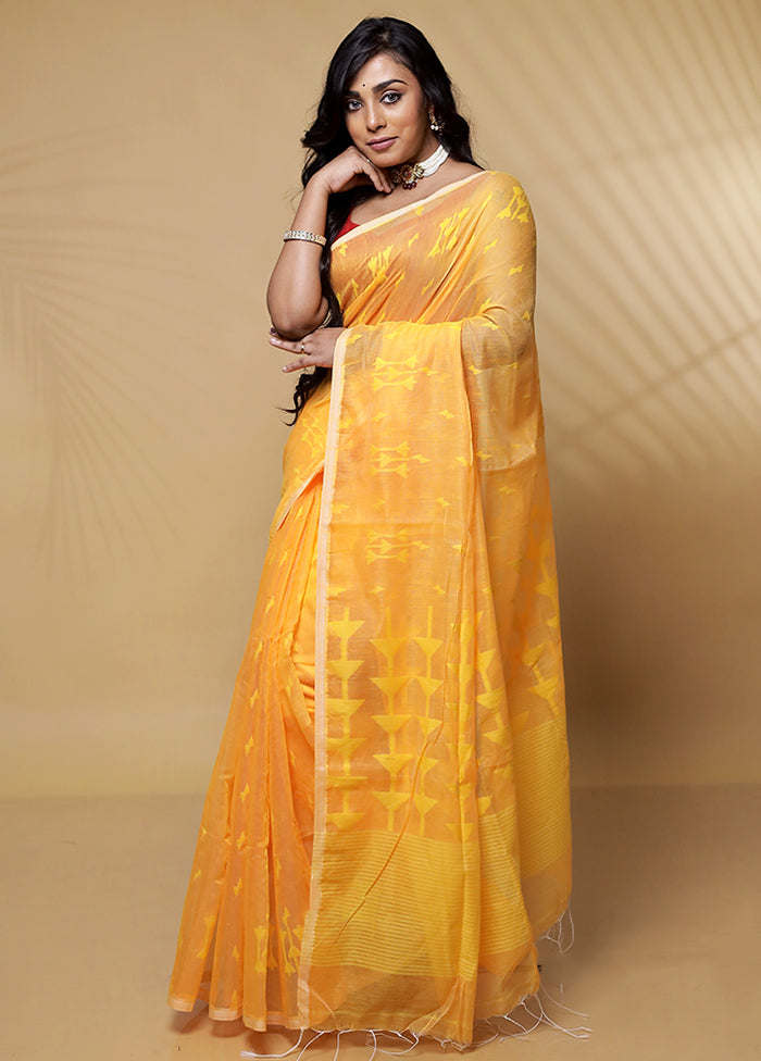 Yellow Khadi Cotton Saree Without Blouse Piece - Indian Silk House Agencies