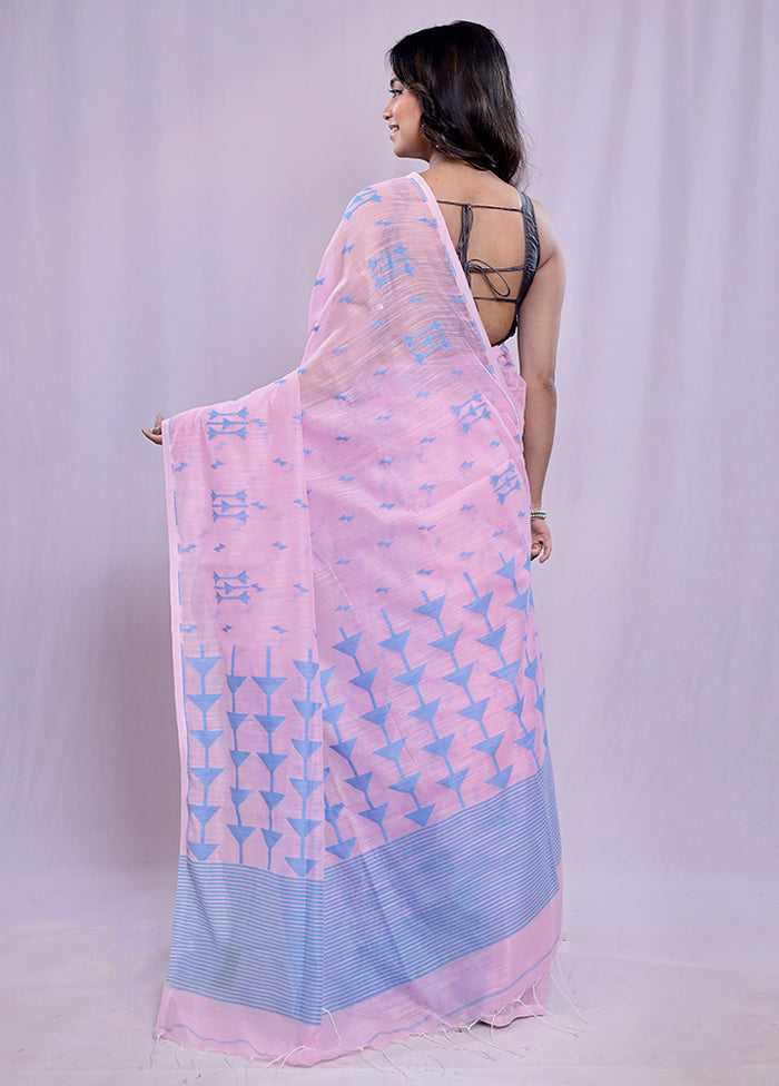 Pink Khadi Cotton Saree With Blouse Piece - Indian Silk House Agencies