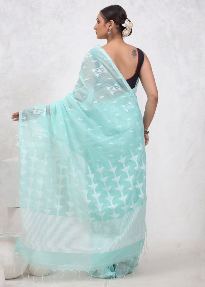 Blue Khadi Cotton Saree With Blouse Piece - Indian Silk House Agencies