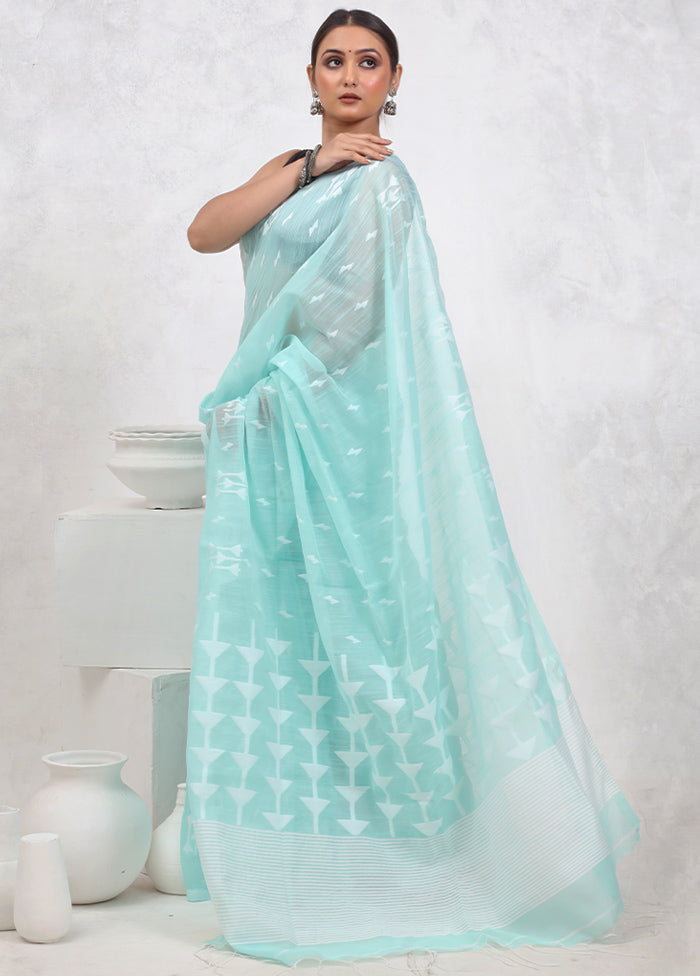 Blue Khadi Cotton Saree With Blouse Piece - Indian Silk House Agencies