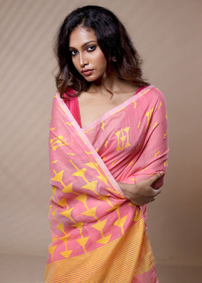 Pink Khadi Cotton Saree Without Blouse Piece - Indian Silk House Agencies