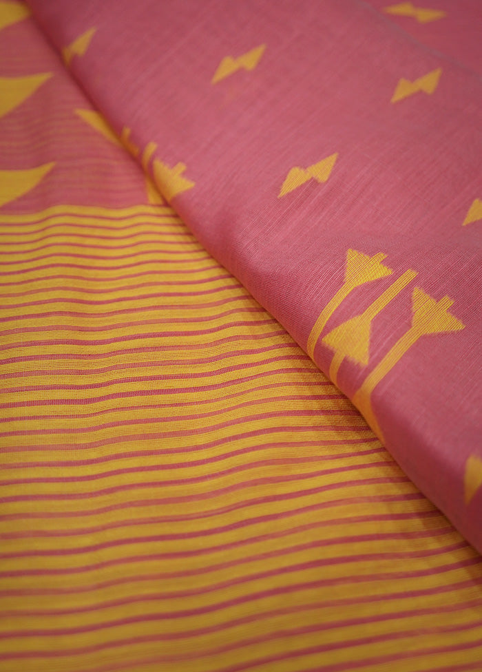 Pink Khadi Cotton Saree Without Blouse Piece - Indian Silk House Agencies