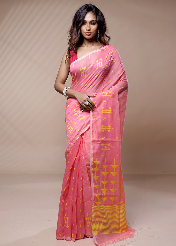 Pink Khadi Cotton Saree Without Blouse Piece - Indian Silk House Agencies