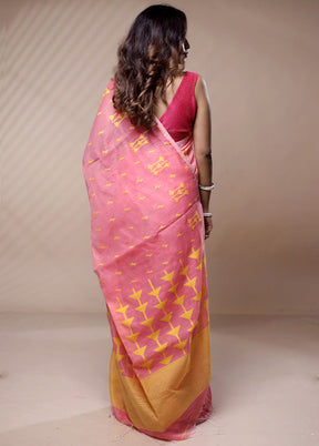 Pink Khadi Cotton Saree Without Blouse Piece - Indian Silk House Agencies