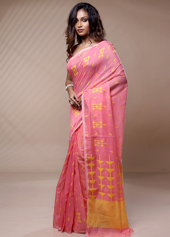 Pink Khadi Cotton Saree Without Blouse Piece - Indian Silk House Agencies