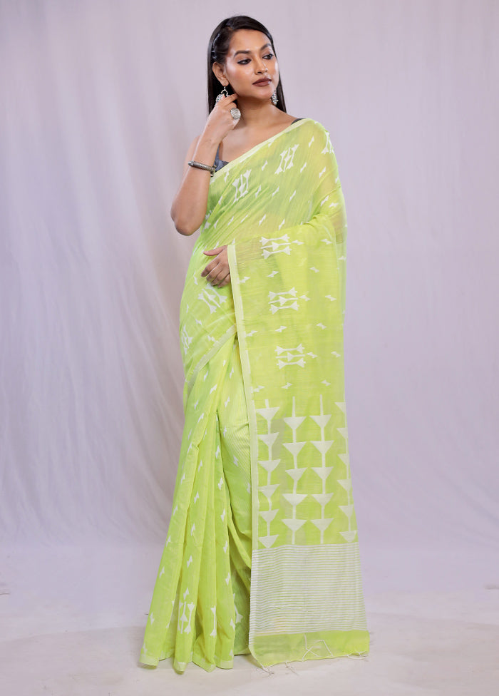 Green Khadi Cotton Saree With Blouse Piece - Indian Silk House Agencies