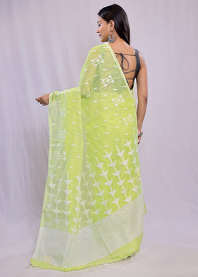 Green Khadi Cotton Saree With Blouse Piece - Indian Silk House Agencies