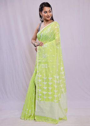 Green Khadi Cotton Saree With Blouse Piece - Indian Silk House Agencies