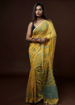 Yellow Khadi Cotton Saree With Blouse Piece - Indian Silk House Agencies