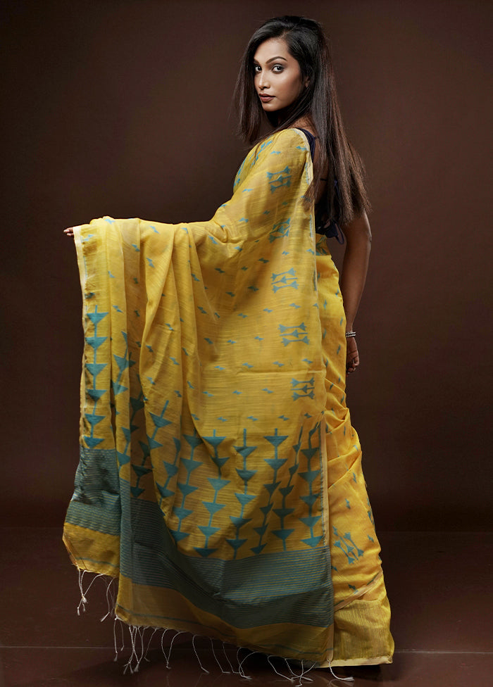 Yellow Khadi Cotton Saree With Blouse Piece - Indian Silk House Agencies